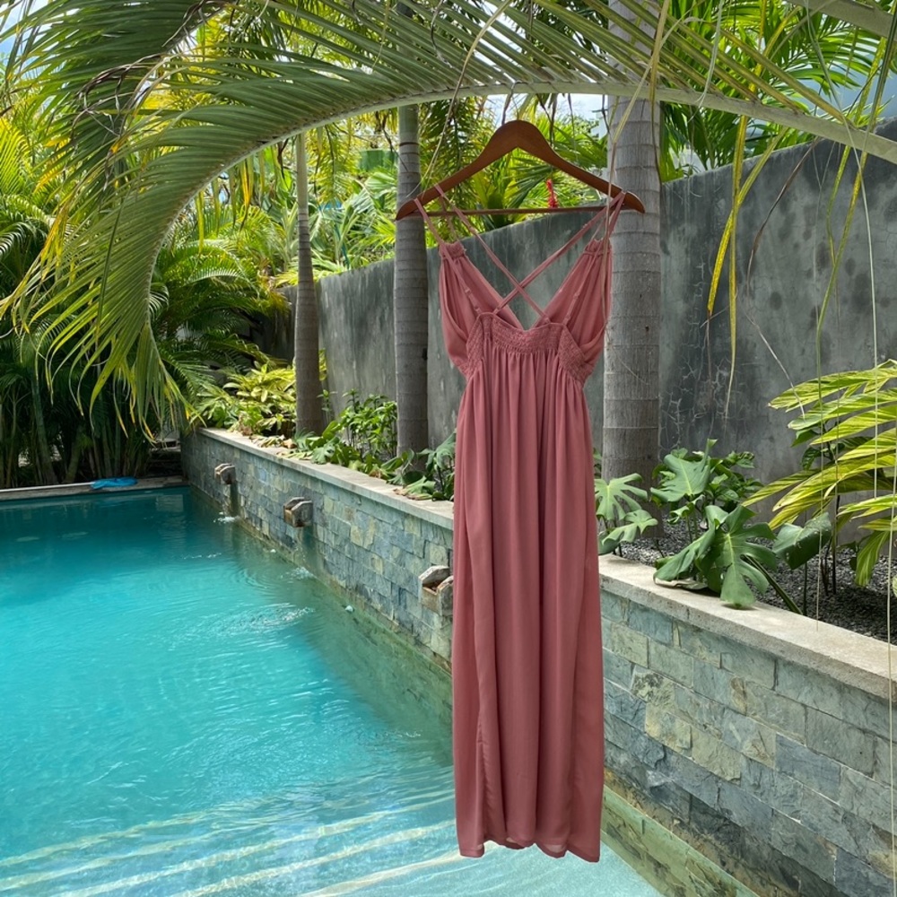 Mauve Ruched Chiffon Maxi Dress